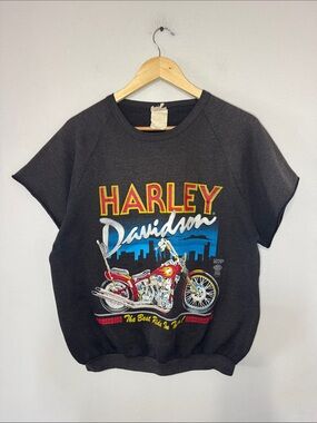 Vintage Harley Davidson Crewneck / Chopped Sleeves / 1980s / Large